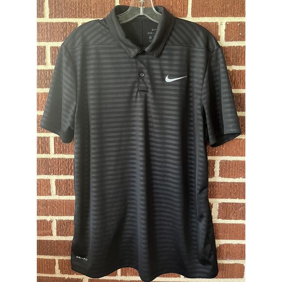 Nike Golf Dri-Fit Polo Shirt Mens Size Large Black Striped - Picture 1 of 3